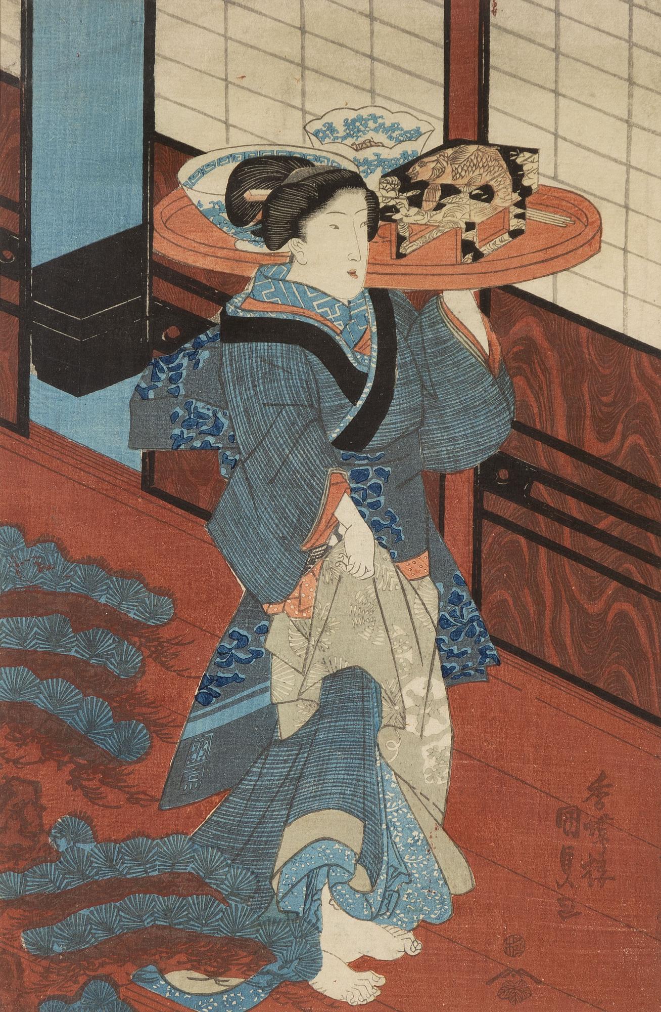 Utagawa Kunisada, Tre scener ur kabukipjäser.