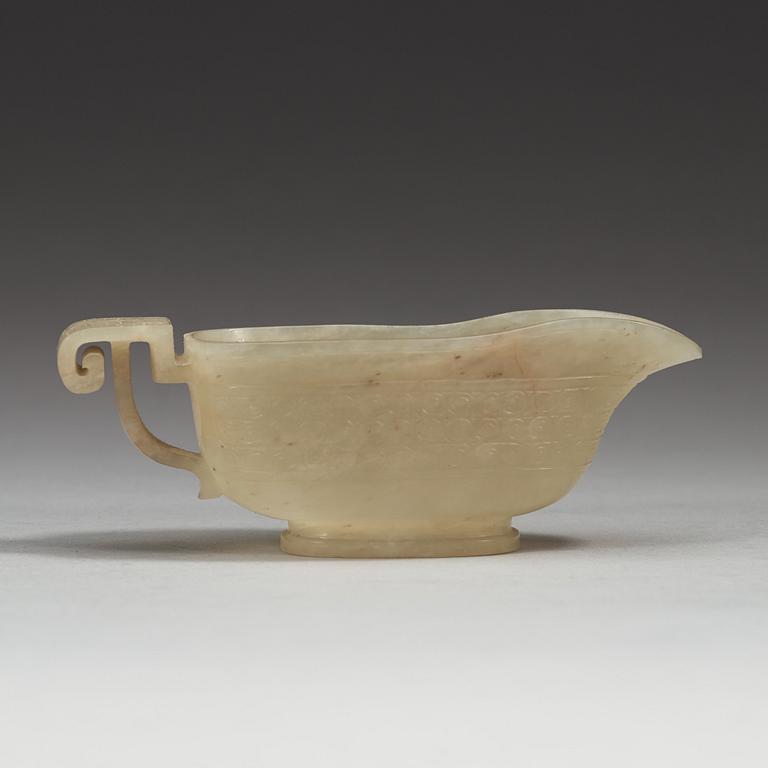A nephrite libation cup, late Qing dynasty (1644-1912).