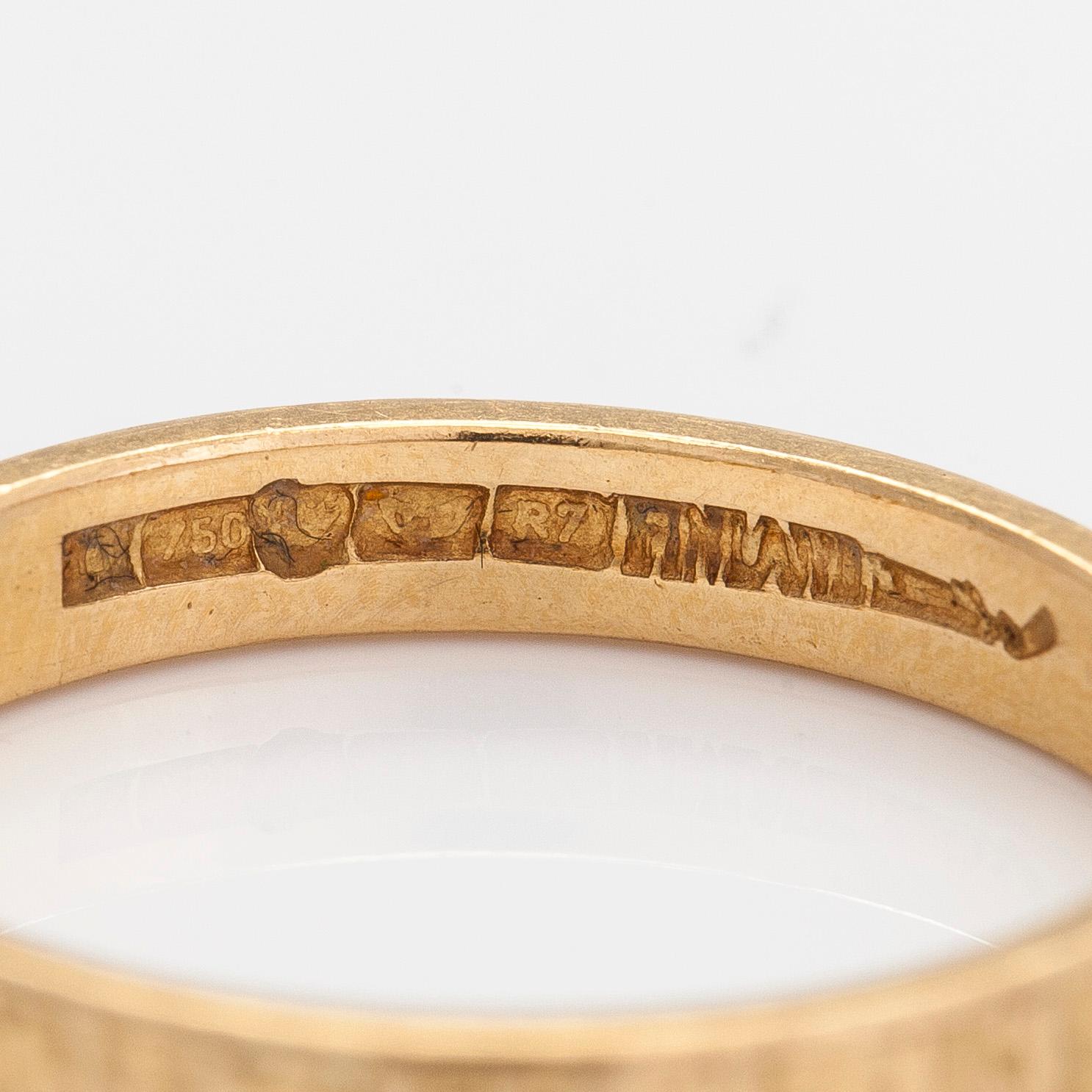 Björn Weckström, Sormus "Timanttikihla", 18K kultaa ja timantti n. 0.02 ct. Lapponia 1970.