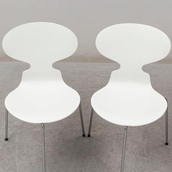 ARNE JACOBSEN, six painted 'Myran' chairs. Fritz Hansen Denmark.