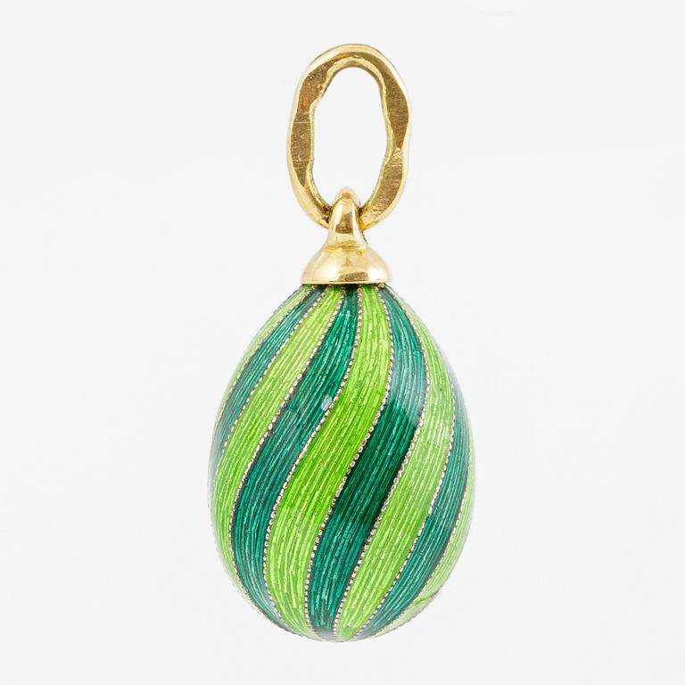 W.A. Bolin, pendant in the form of an egg, 18K gold and silver and enamel.