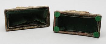 BOKSTÖD, 1 par, patinerad metall, 1900-talets första hälft.
