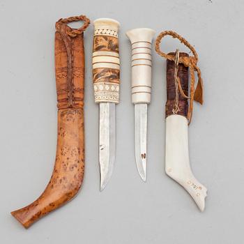 Two traditional sami knives, late 20th century.