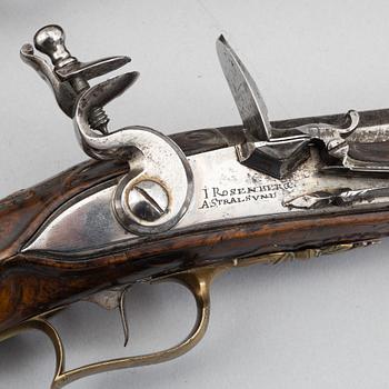 Flintlåspistoler, ett par, Joakim Rosenberg, Stralsund, 1700-talets första hälft.