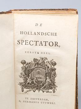 BOK, 6 volymer, "De Hollandsche Spextator", 12 delar i 6 vol.Hermanus Uytwerf, Amsterdam,1731-1735.