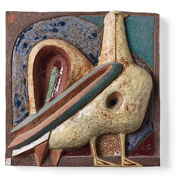 214. Tyra Lundgren, a stoneware relief 'Rooster'.