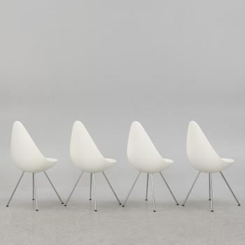 Arne Jacobsen, a set of four 'Drop' chiars, Fritz Hansen, Denmark 2019.