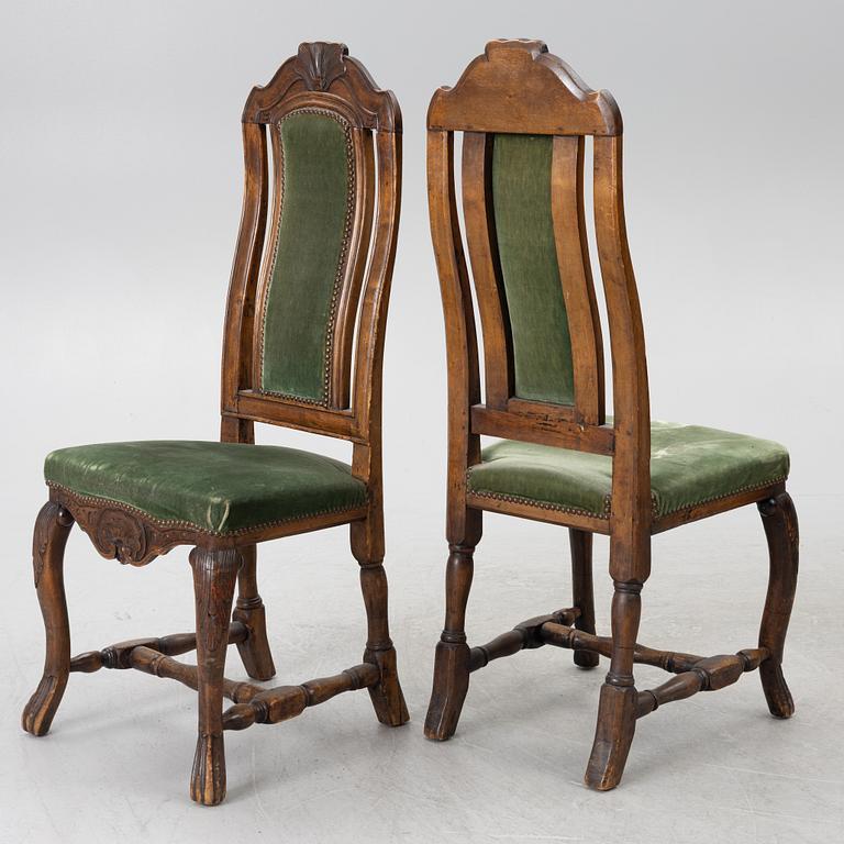 Six late Baroque chairs, 18th century.