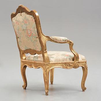 A Swedish Rococo armchair by Olof Höglander (master in Stockholm 1745-65).