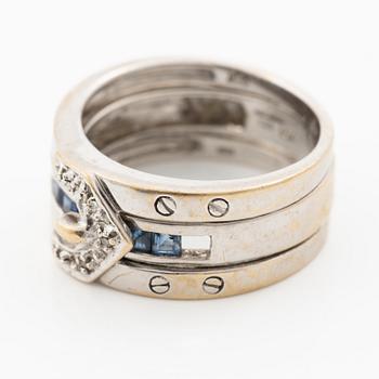 Ring, two-part, 14K white gold with sapphires and small diamonds.