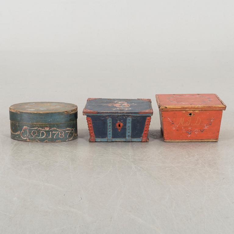 A set of three Swedish painted boxes 18/19th century.