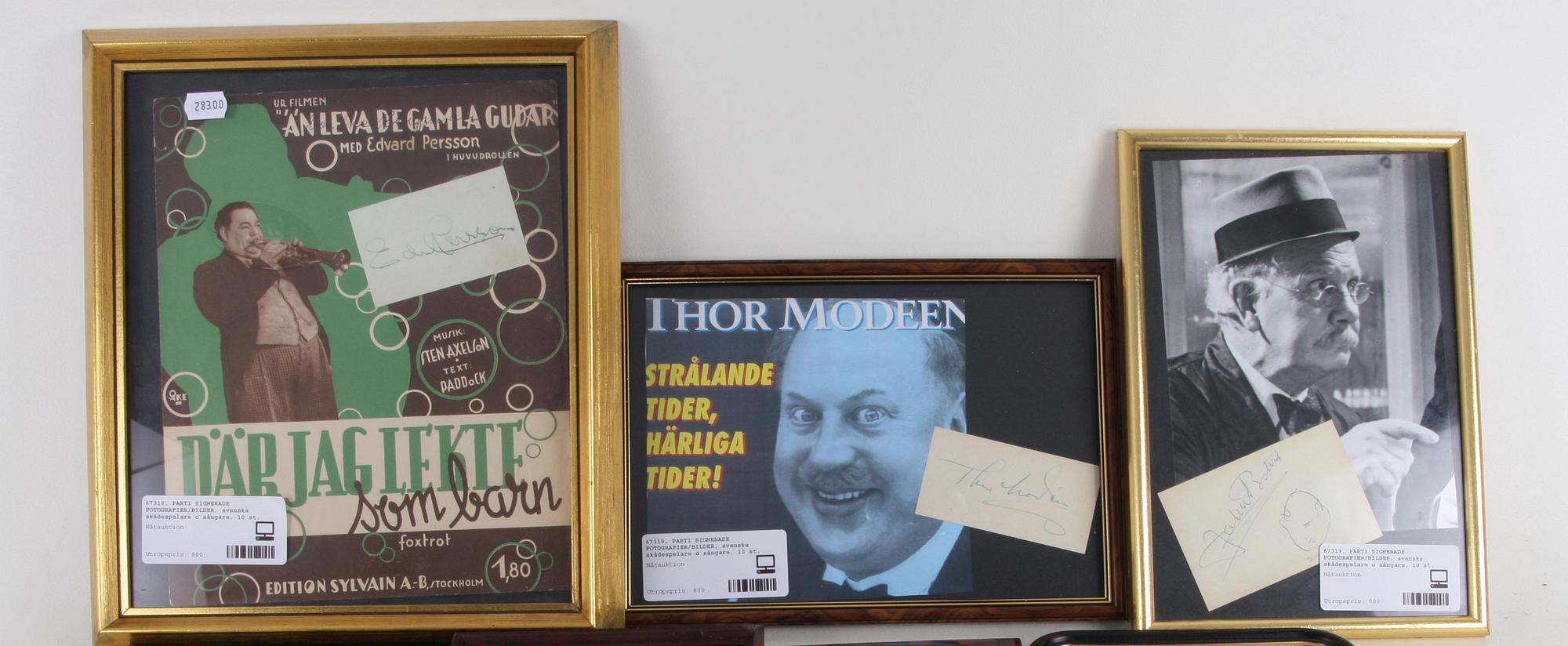 PARTI SIGNERADE FOTOGRAFIER/BILDER, svenska skådespelare o sångare, 10 st.