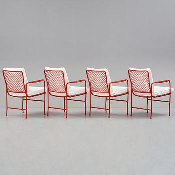 JOSEF FRANK, a set of four steel garden chairs, model 591, lacquered in red, Firma Svenskt Tenn.