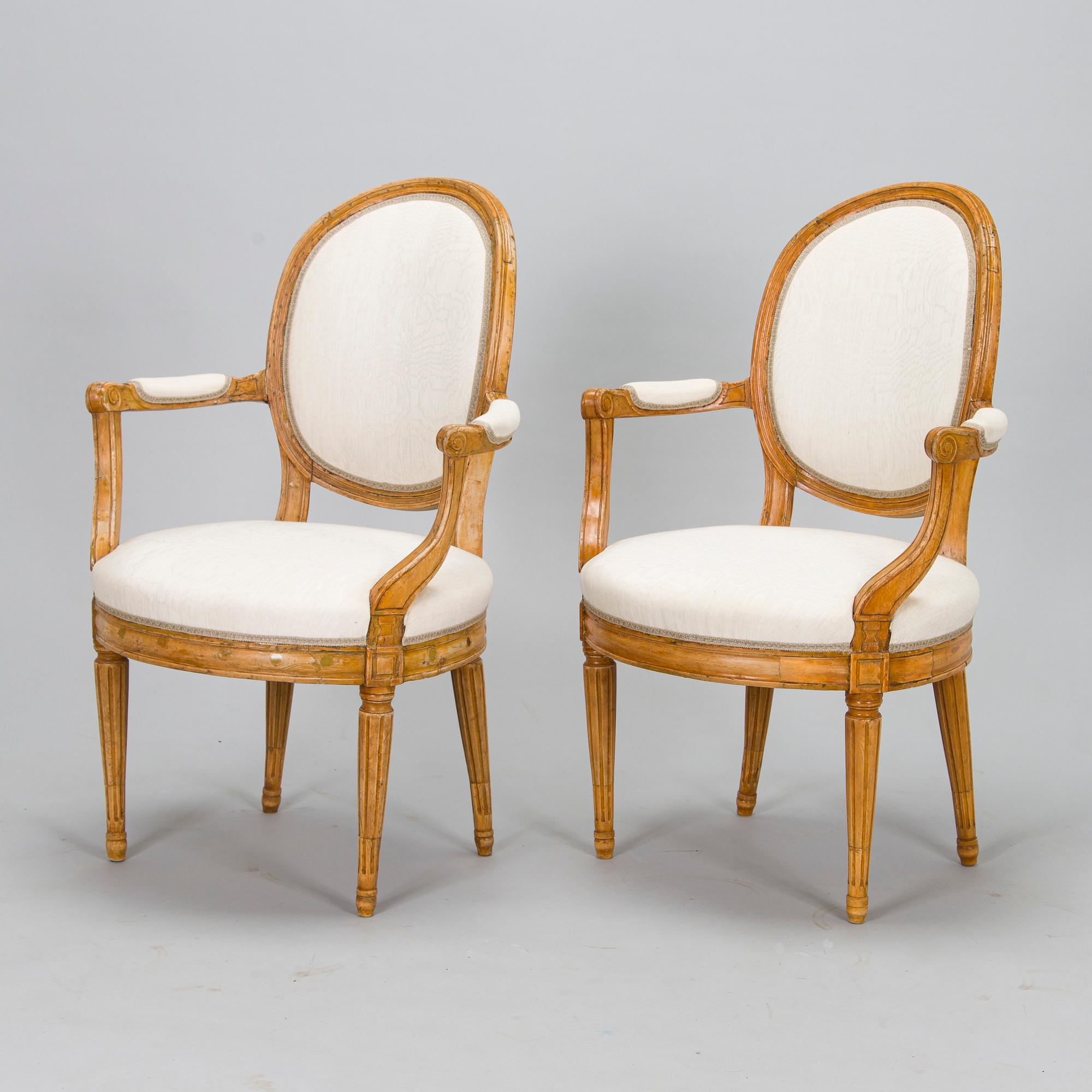 A pair of Gustavian armchairs, 18th century.