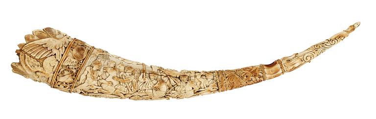 A bone horn, second half 19th century, probably Dieppe.