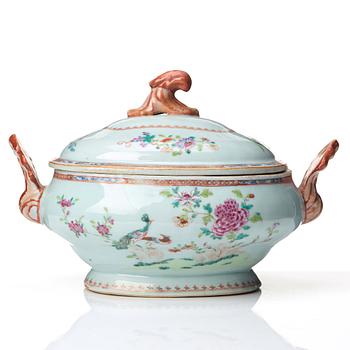 A famille rose 'double peacock' soup tureen, Qing dynasty, Qianlong (1736-95).