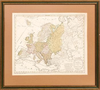 Franz Ludwig Güssefeld,  map of Europe, hand colored copper engraving, Nürnberg 1794.