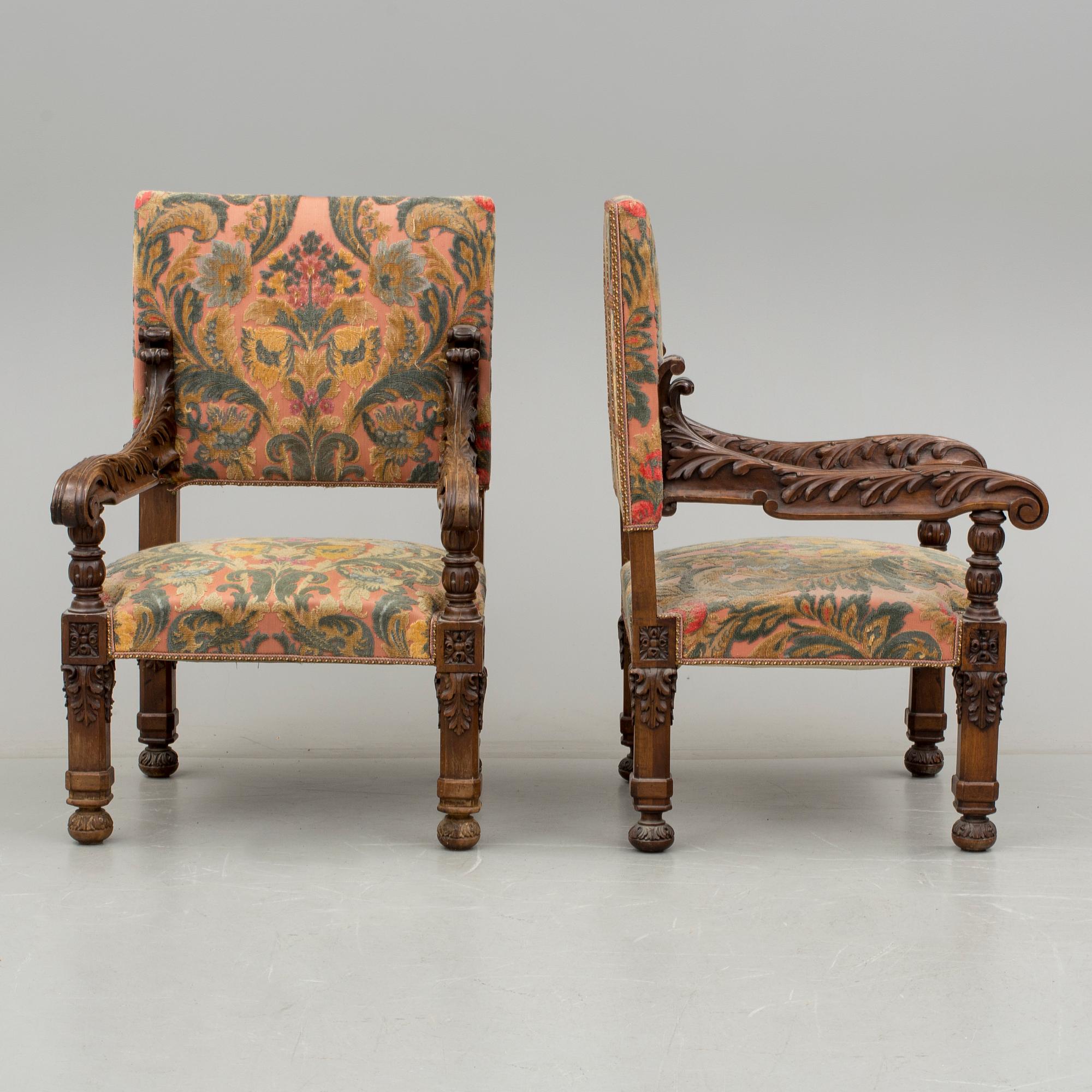 KARMSTOLAR, ett par, barockstil, 1900-talets första hälft.