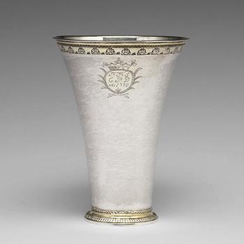 151. A Swedish 18th century parcel-gilt silver wedding-beaker, mark of Johan Soderdahl, Soderkoping 1770.