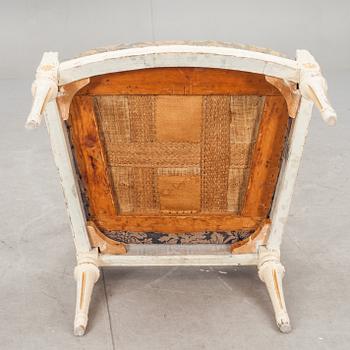 KARMSTOL, sengustaviansk. Etikett Stockholms Stolmakarämbetes stämpelbild.  Omkring 1800.