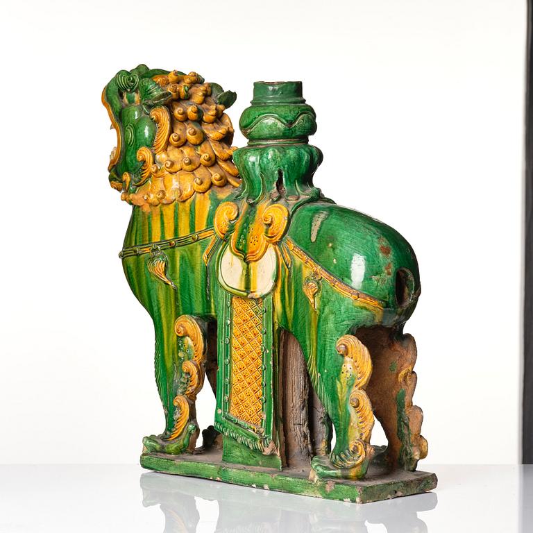 A massive green and yellow glazed joss stick holder, Ming dynasty (1368-1644).