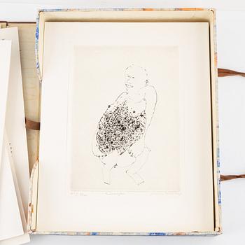 Franco Leidi, box with 35 copper plates/dry points, 1968-75.