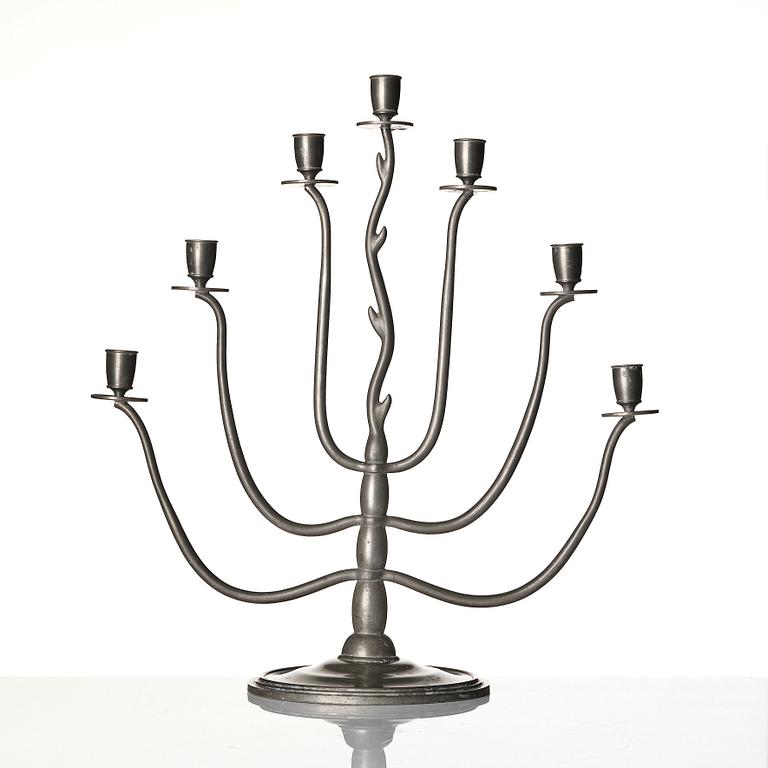 Nils Fougstedt, a seven light pewter candelabrum model "92", Firma Svenskt Tenn, Stockholm 1930.