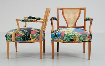 A pait of Josef Frank mahogany and rattan armchairs, Svenskt Tenn,