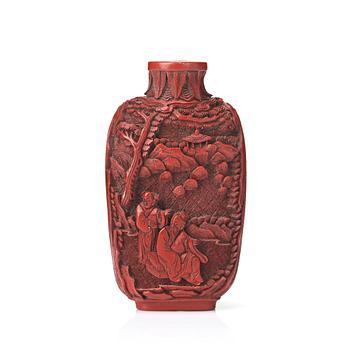 A Chinese red lacquer snuff bottle, Qing dynasty.