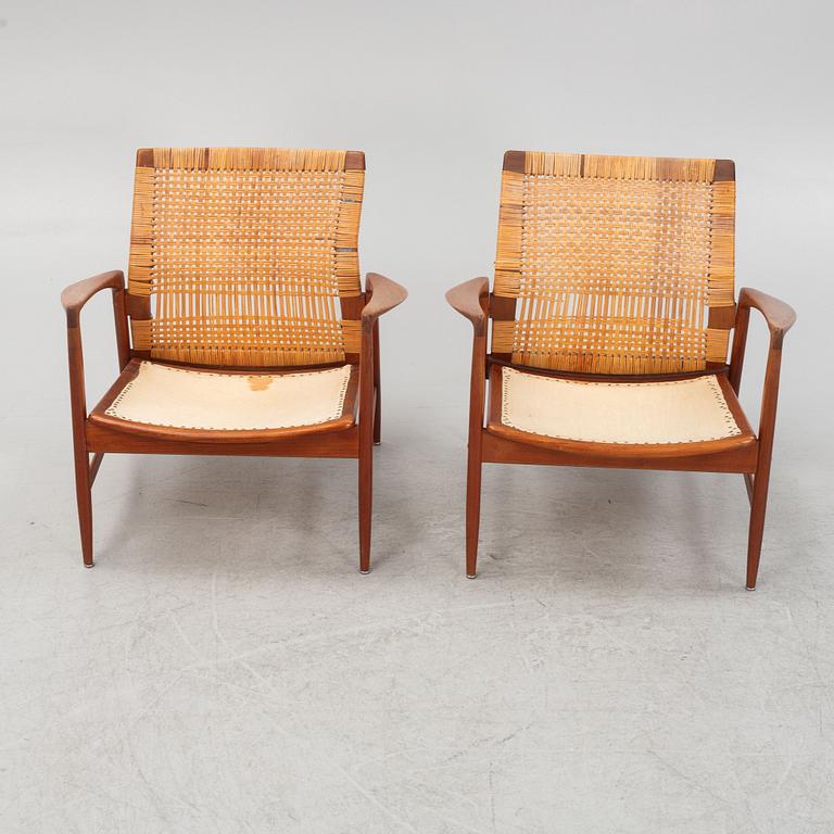 Ib Kofod Larsen, a pair of "Åre" easy chairs, model no 809, Olof Persons Fåtöljindustri (OPE), Sweden 1950´s-60's.
