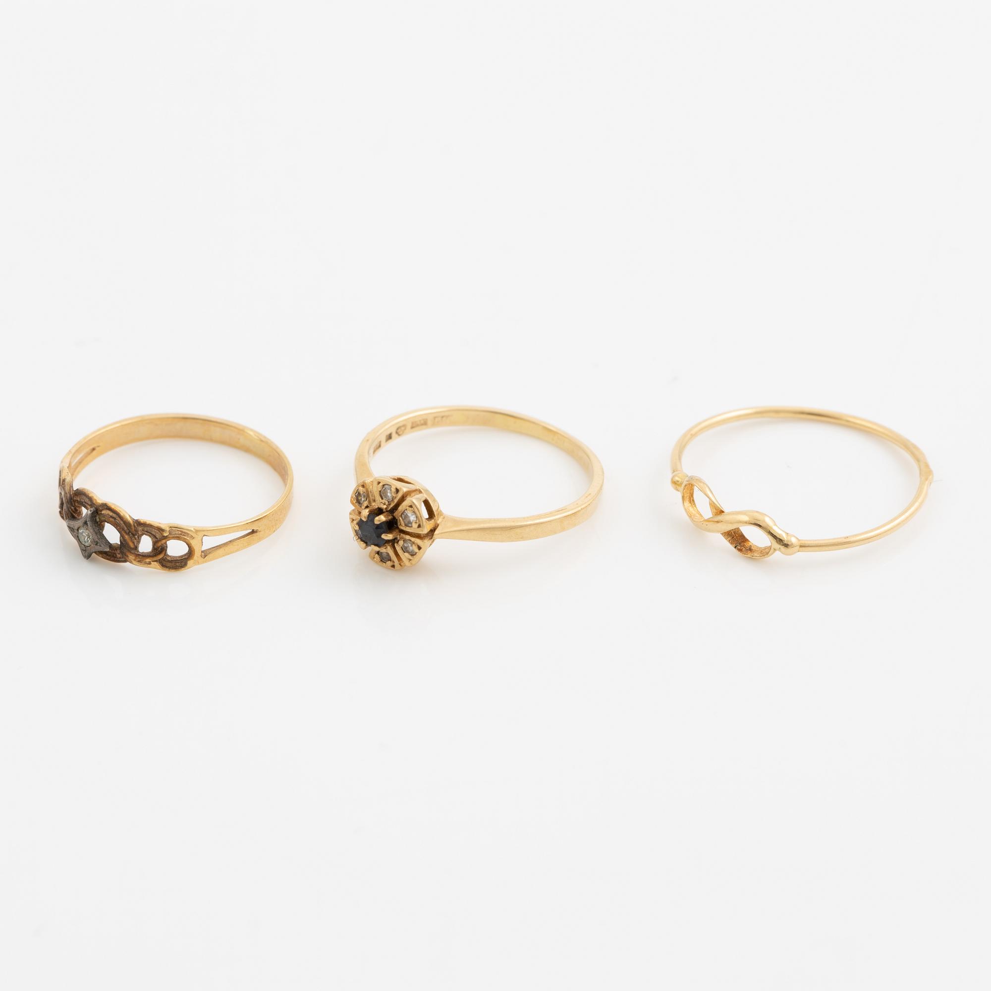 Ring, six pieces, 18K gold with, among other things, pearls and rose-cut diamond.