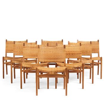 344. Hans J. Wegner, a set of eight "CH31" oak and rattan chairs, Carl Hansen & Son, Denmark 1950s.