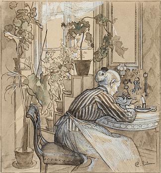 579. Carl Larsson, Letter writing, interior from Lilla Hyttnäs (the artist's home).