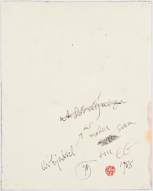 ULF RAHMBERG, mixed media on paper, signed with monogram and dated 1985 on verso.