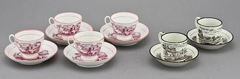 KAFFEKOPPAR, 2 + 4 st, porslin, 1800-tal.