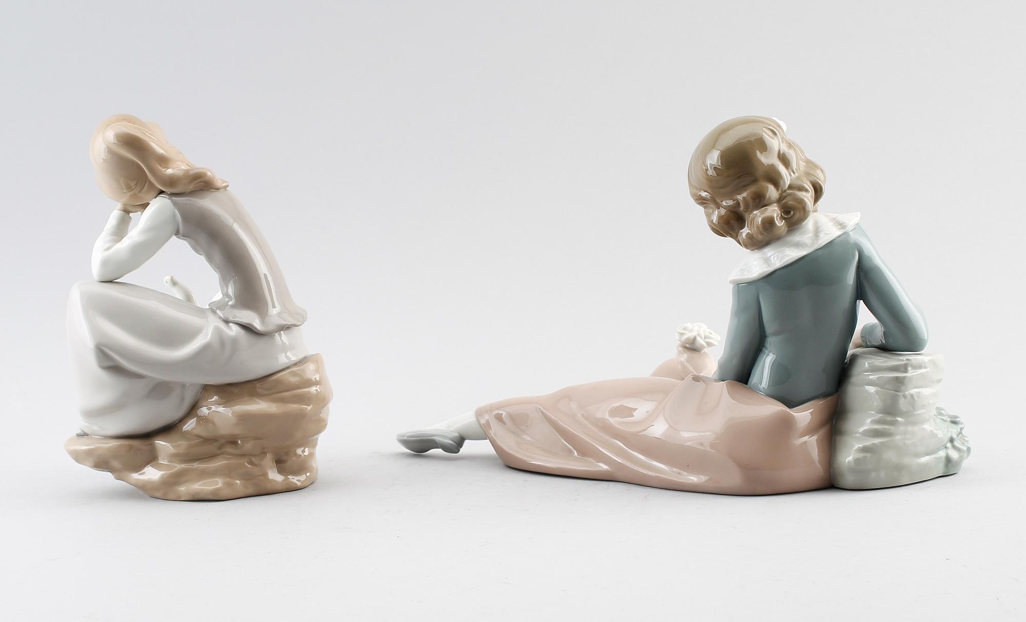 FIGURER, 2 st, porslin, Nao, Lladro, 1900-talets andra hälft.