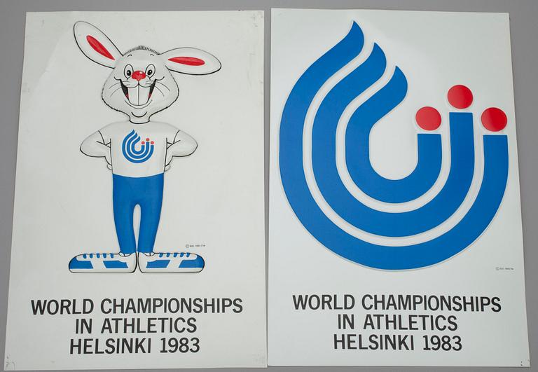 SOUVENIRER, VM i Friidrott i Helsingfors 1983, bl.a. minnesmedalj och  2 st. stämplade första dags-frimärken.