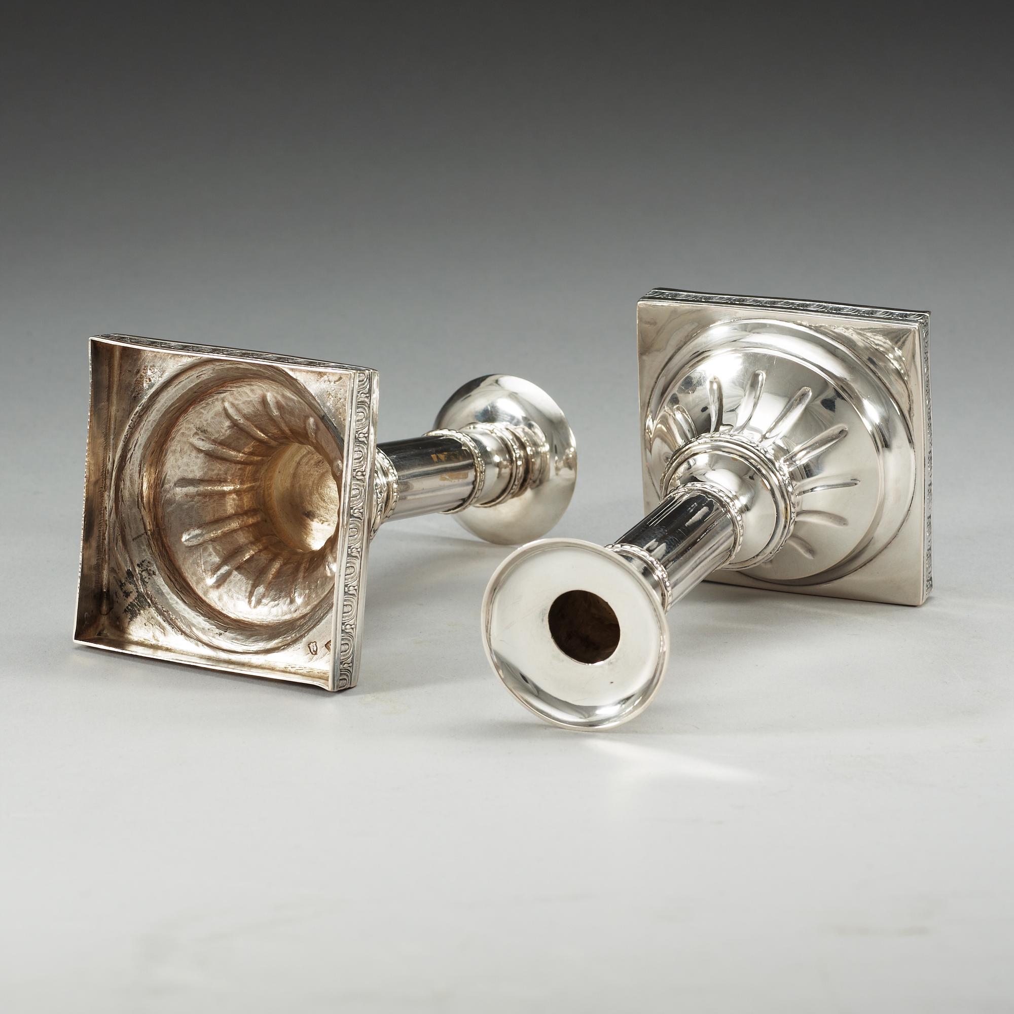 A pair of Swedish 18th century silver candlesticks, makers mark of Petter Eneroth, Stockholm 1781.