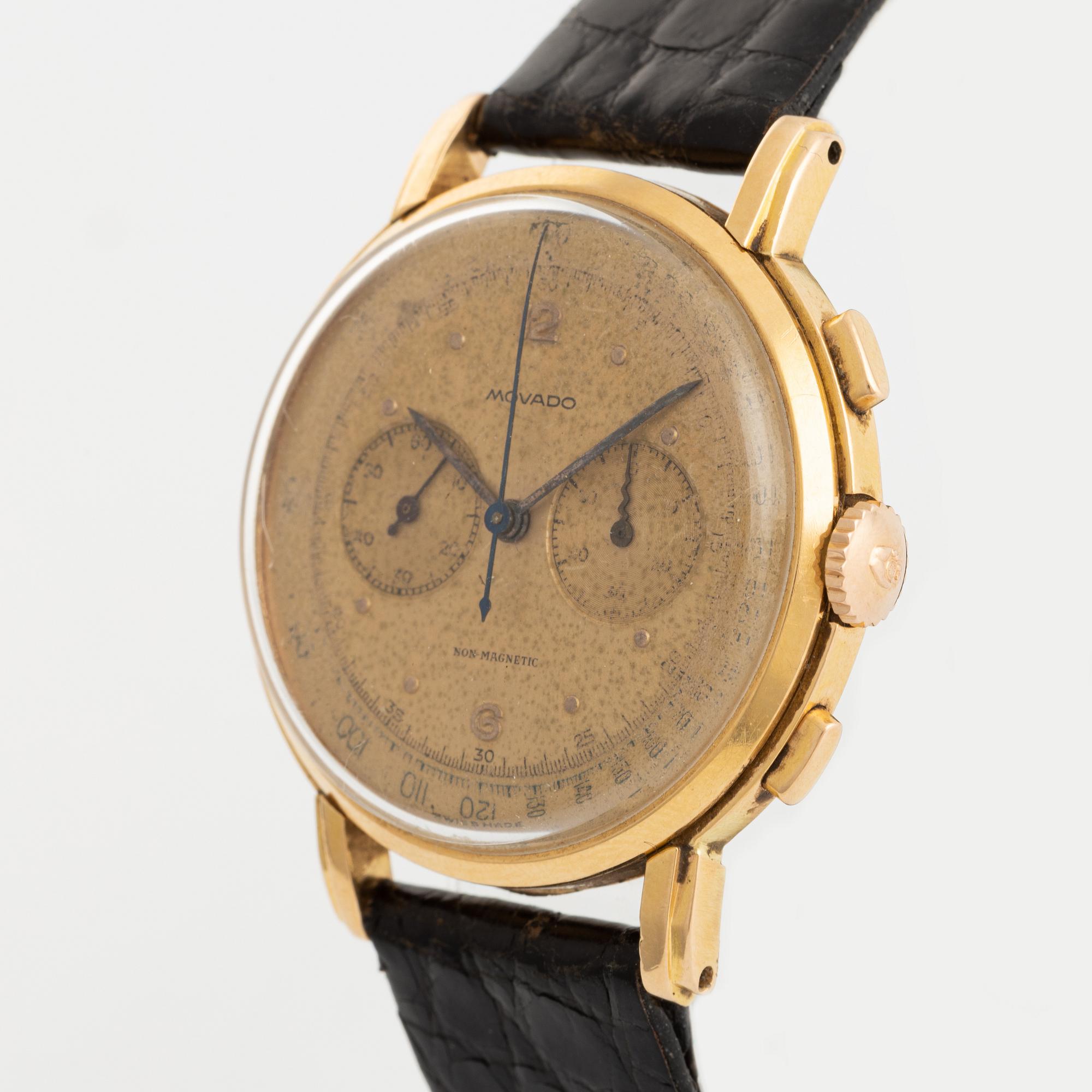 Movado, Non Magnetic, "M90", "Snake Hand", chronograph, wristwatch, 37 mm.