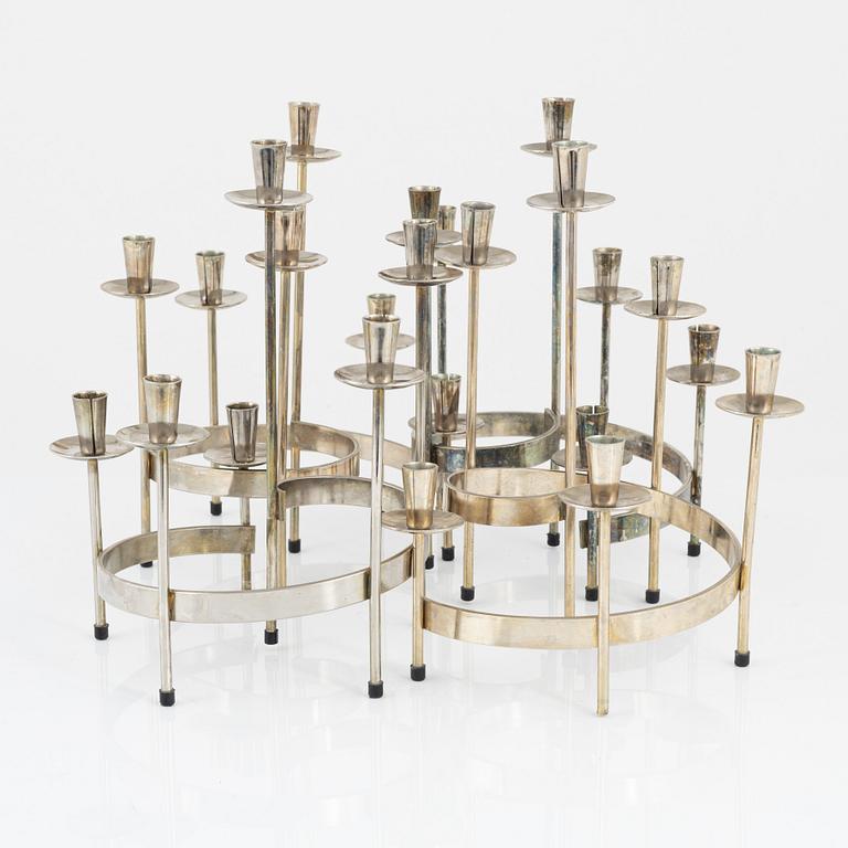 Harry Boström, kandelabrar, 4 st, vitmetall, 'Spiral', Bo Svensk.