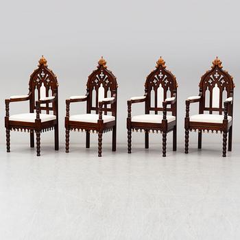 Eight Gothic Revival / Neo-Gothic Chairs, probably Austria, 19th century.