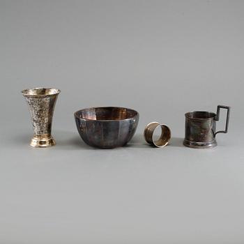 PARTI SILVER, 4 delar, bl a Sverige och Ryssland, 1900-talets början, vikt 403 g.
