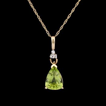 HÄNGE MED KEDJA, 10K guld, diamant ca 0.07 ct. och peridot. Total vikt ca 1 g.