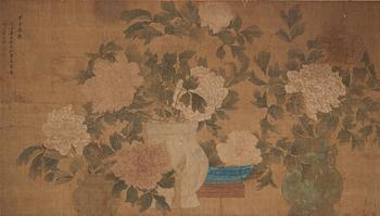 690. Jiang Tingxi (1669-1732), hans skola, tusch och färg på siden, troligen Qingdynastin.