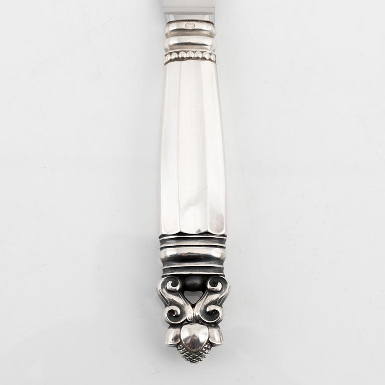 Johan Rohde, A sterling silver carving knife and fork set, 'Konge/Acorn', Georg Jensen, Denmark.