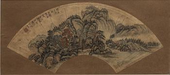 Lu Hui, a fan painting featuring mountainous landscape.