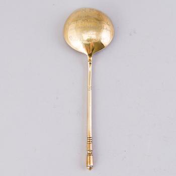 A JAM SPOON, gilt silver, Alexander B. Lyubavin, Saint Petersburg, 1910s, Russia.