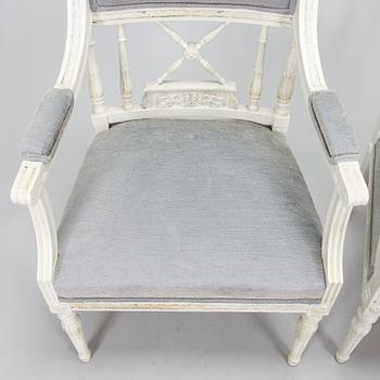 A pair of late gustavian style armchairs, early 20th century.