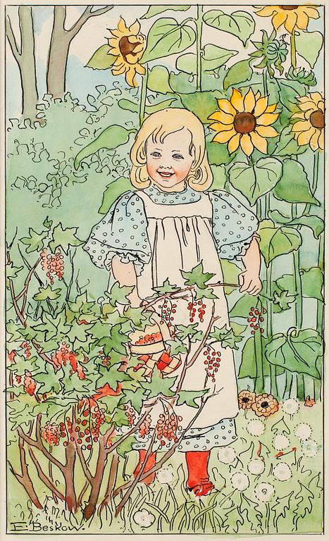 Elsa Beskow, Flicka vid rödvinbärsbuske.