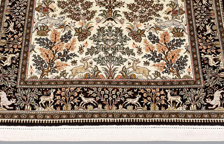 A carpet, Figural Silk Qum, ca 163 x 105 cm.